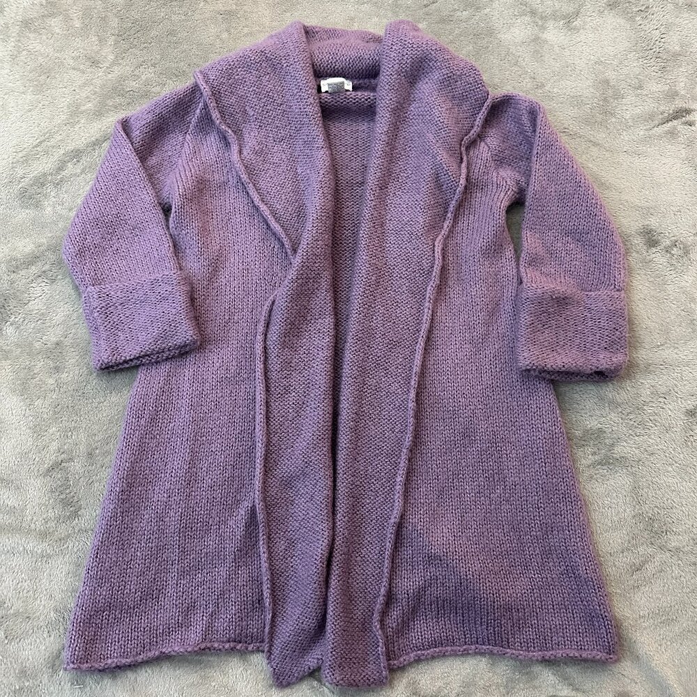 Soft Surroundings Telluride Longline Cardigan Purple SMALL Petite Mohair Wool